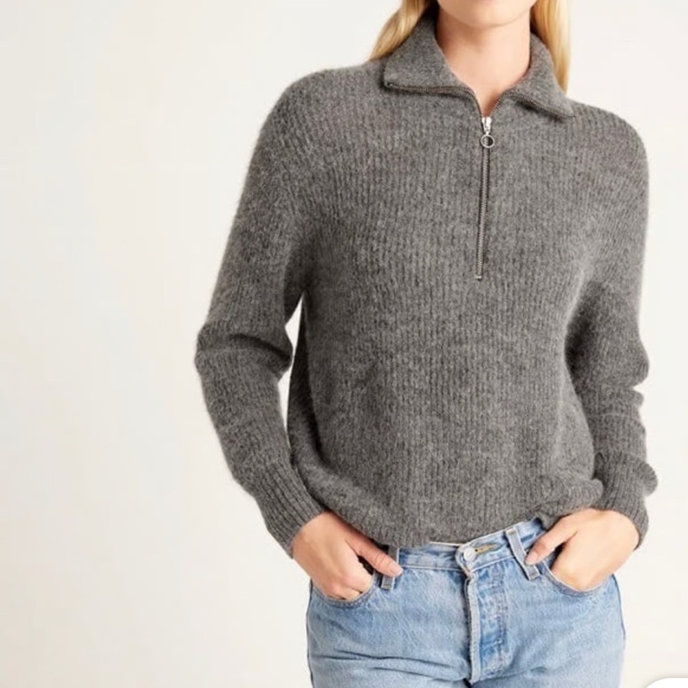 Quince baby alpaca and merino zip sweater, charcoal, LG. worn once. Like new.